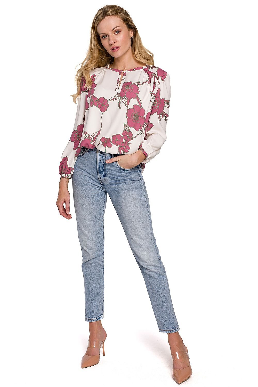 Blouse met luchtige pasvorm en romantisch bloemendesign.voor uit zicht