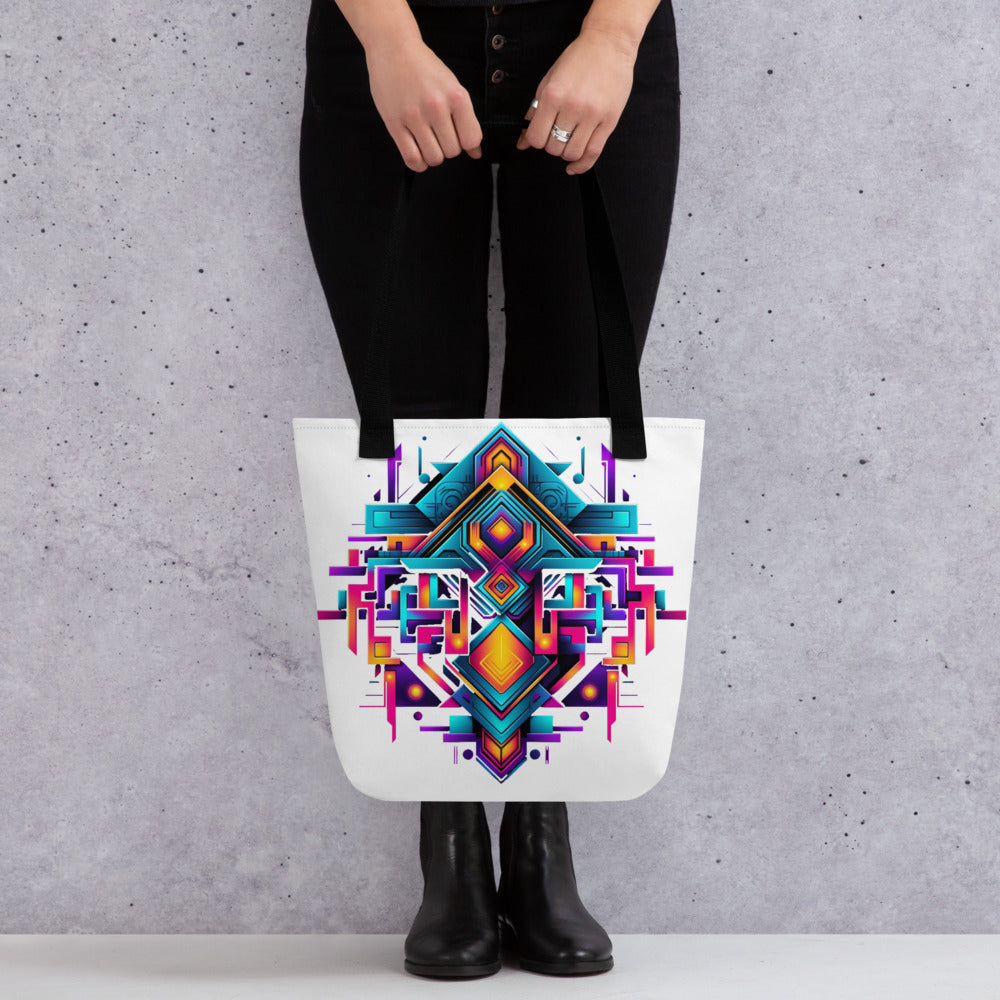 Draagtas met Abstracte Kunst All-over Print, 15x15 Afmeting, Gedragen door Twee Handen, Vooraan Zichtbaa