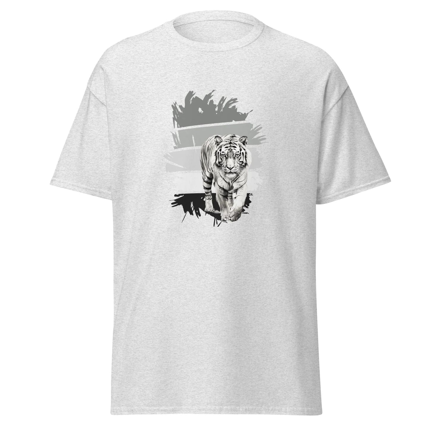 As-kleurig heren-T-shirt met gestructureerde pasvorm, gefotografeerd van de voorkant tegen een witte achtergrond