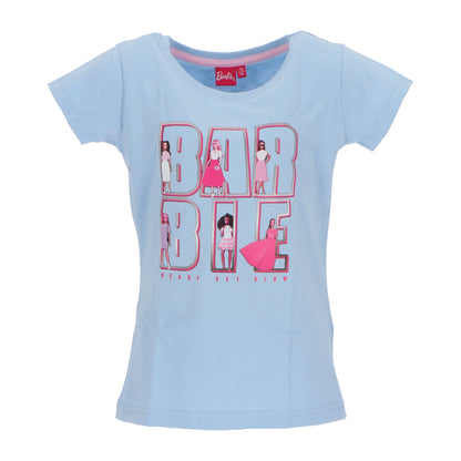 Set van 2 Barbie T-shirts voor kinderen in maat 146/152 een blauw T-shirt met Barbie-print en grote letters. Gemaakt van 100% katoen
