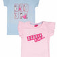Set van 2 Barbie T-shirts voor kinderen in maat 146/152, een roze T-shirt met 'Barbie Girl'-tekst en gerimpelde mouwtjes, en een blauw T-shirt met Barbie-print en grote letters. Gemaakt van 100% katoen