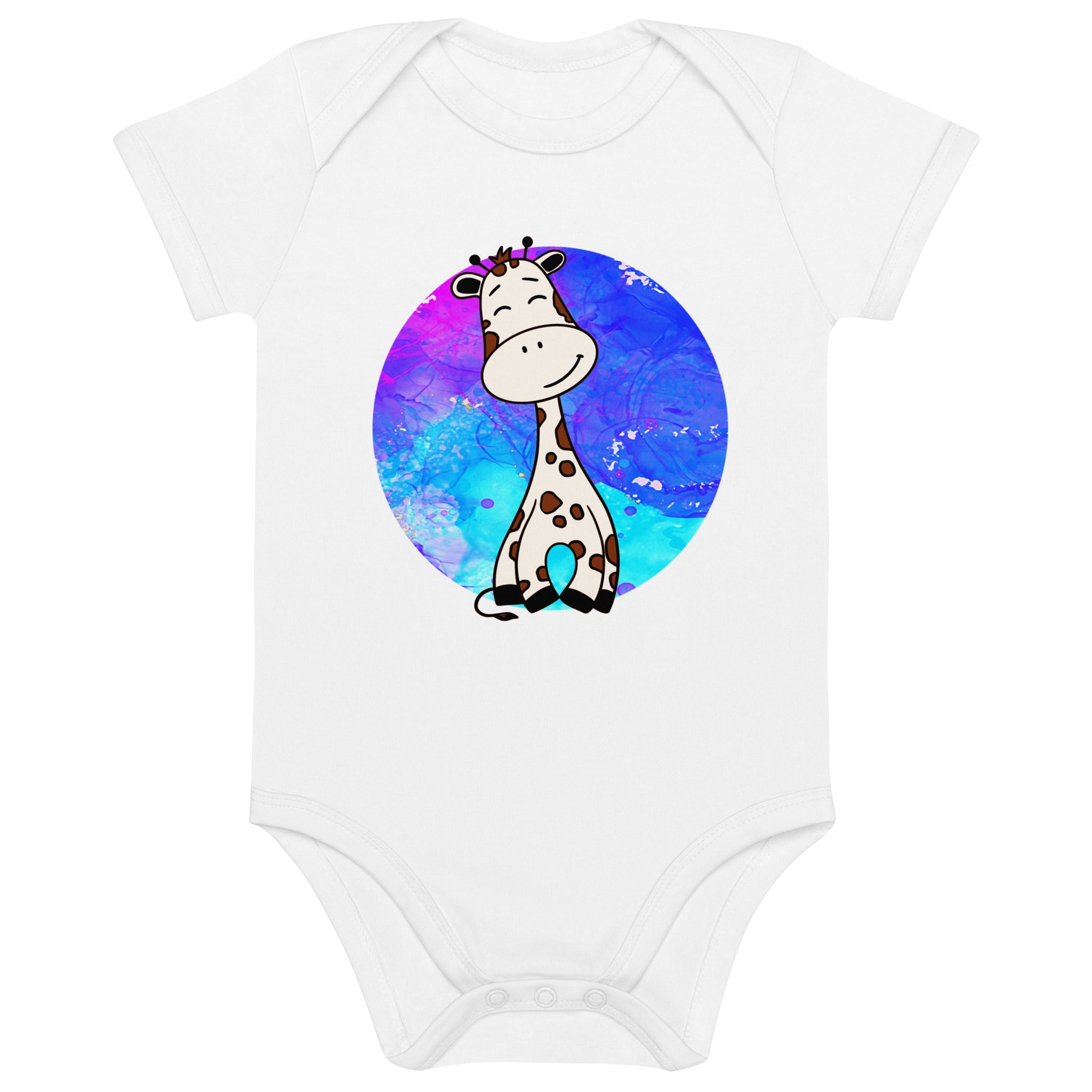wit rompertje voor uitzicht met een afbeelding van een leuke baby giraffe