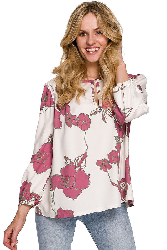 Blouse met luchtige pasvorm en romantisch bloemendesign.voor uit zicht