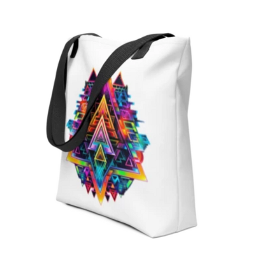 Witte Draagtas met Futuristische Print, Afmeting 15x15, Vooraanzicht, met zwarte handgreep