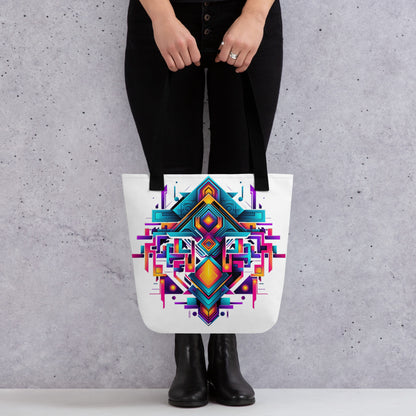 Draagtas met Abstracte Kunst All-over Print, 15x15 Afmeting, Gedragen door Twee Handen, Vooraan Zichtbaa