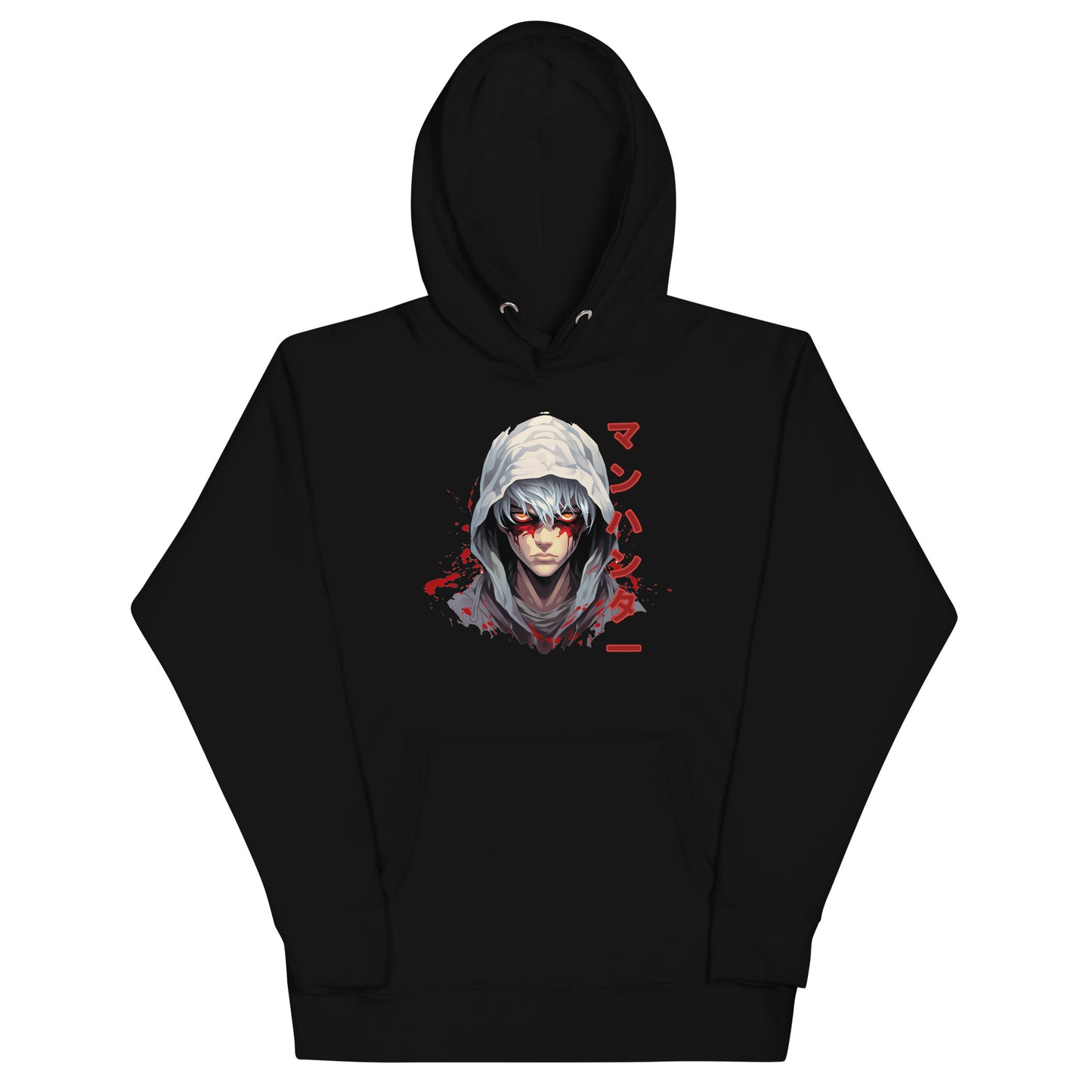 Zwarte hoodie met Manga Blood Warrior print, Unisex