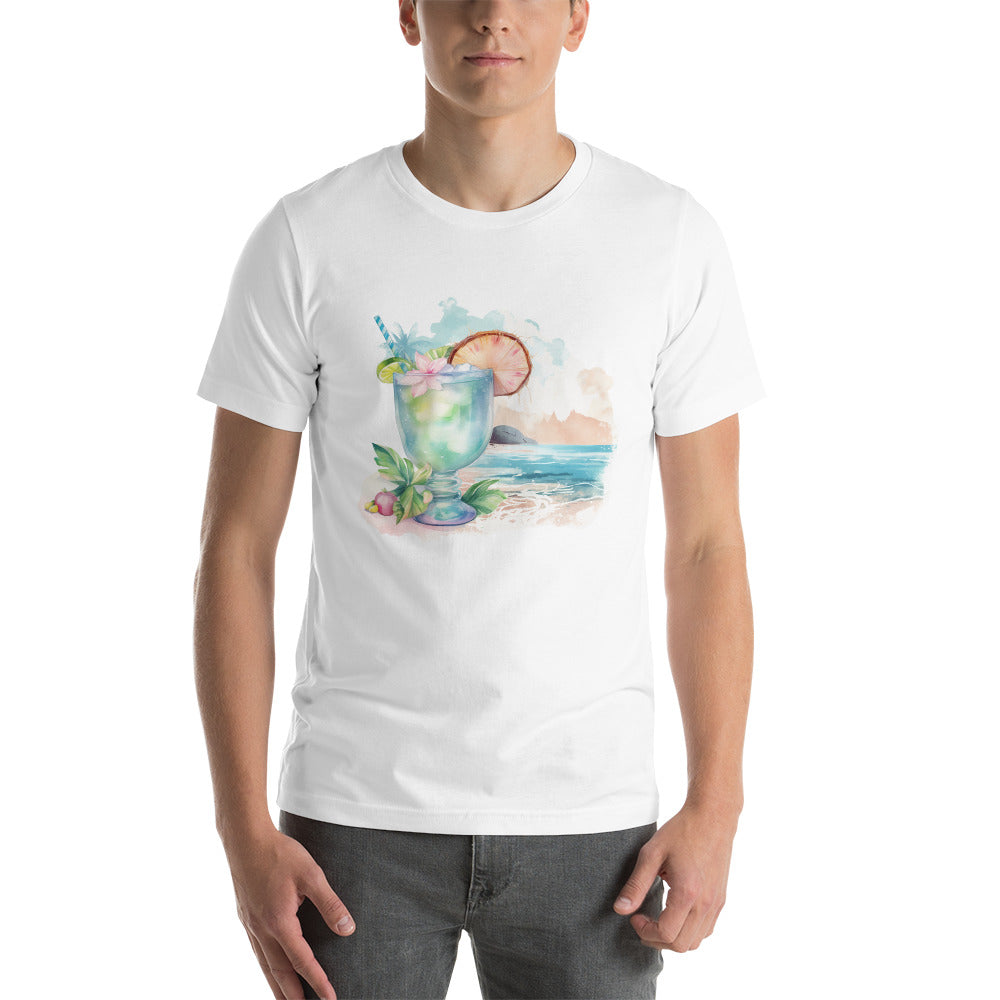 Tropical Cocktail Island Print, Casual T-Shirt